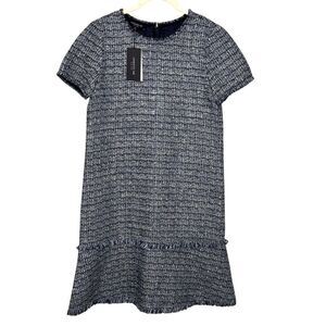 Lafayette 148 Dress Womens Petite Small Shift Tweed Fringe New Pockets